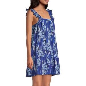 Ro’s Garden Blue Printed Ruffle Sleeve Dress Size S Small